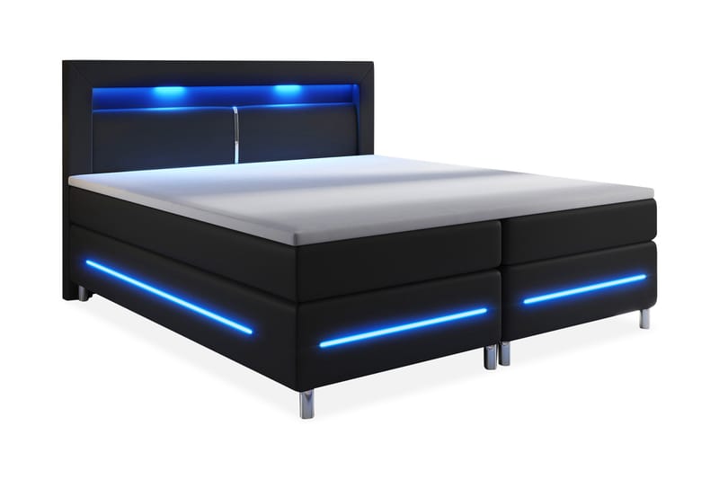 Modena Lyx Sängpaket 180x200 LED-belysning - Svart - Komplett sängpaket - Kontinentalsäng