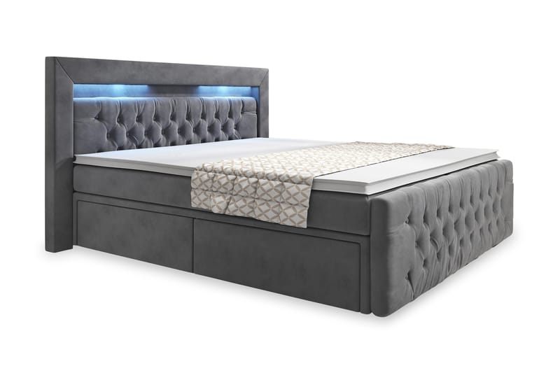 Franco Sängpaket med förvaring LED-belysning 180x200 cm - 180x200 Grå (+Fler val) - Komplett s�ängpaket - Sängar med förvaring