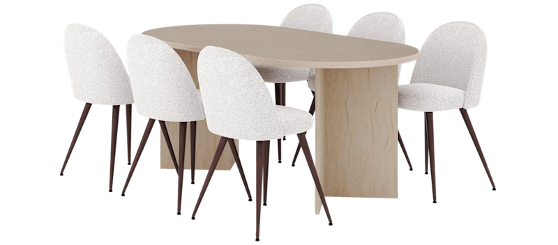 Dano Matbord 180 cm med 6 Nibe Plus Matstolar, Travertin / Vit