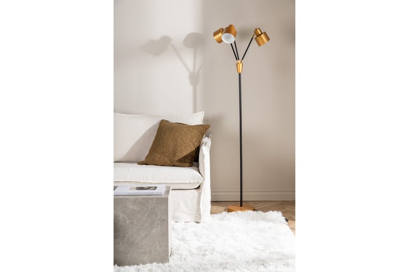 Nyager Golvlampa 3 Lampor 33 cm - Svart/Mässing - Sovrumslampa - Trearmad golvlampa - Vardagsrumslampa - Golvlampa