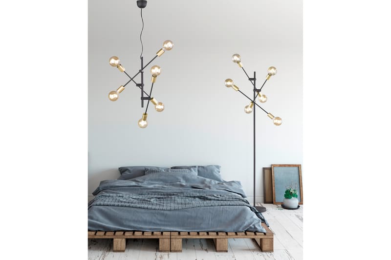 Trio Lighting Cross plafond 6L E27 mattsvart/ guld - Taklampa kök - Fönsterlampa hängande - Fönsterlampa - Pendellampor & hänglampor - Sovrumslampa - Vardagsrumslampa