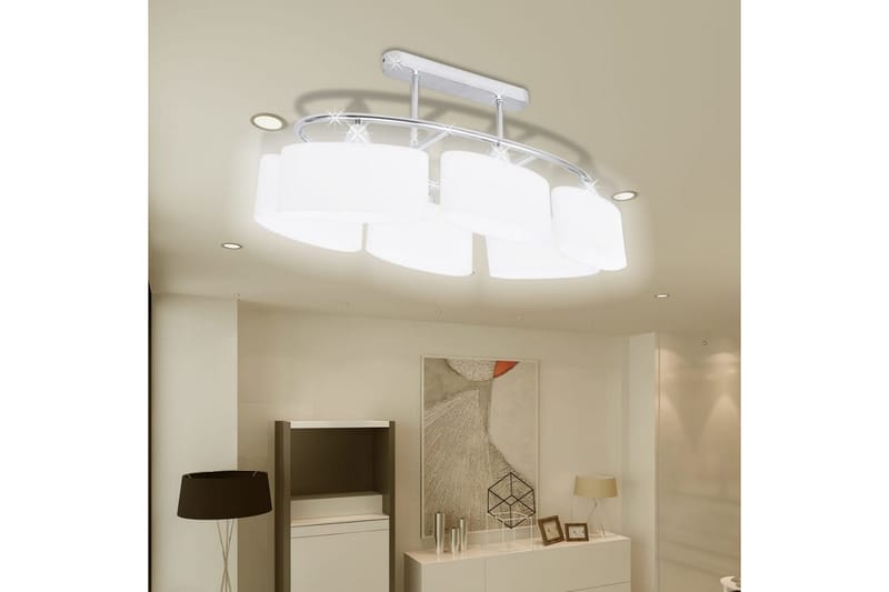 Taklampa med ovala glasskärmar 4 st E14 - Vit - Taklampa kök - Fönsterlampa hängande - Fönsterlampa - Pendellampor & hänglampor - Sovrumslampa - Vardagsrumslampa