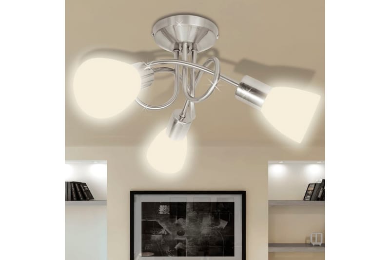 Taklampa med ovala glasskärmar för 3 E14-lampor - Vit - Taklampa kök - Fönsterlampa hängande - Fönsterlampa - Pendellampor & hänglampor - Sovrumslampa - Vardagsrumslampa