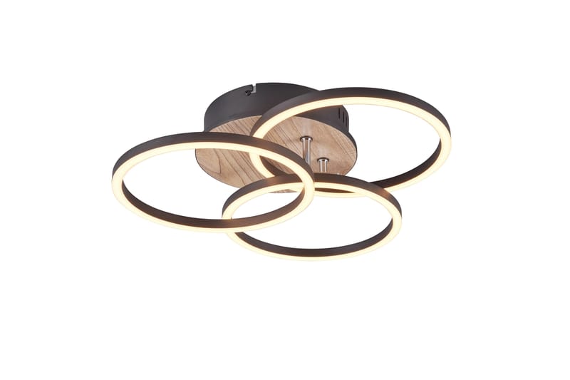 Trio Lighting Circle LED taklampa mattsvart/ trä - Plafond - Vardagsrumslampa - Sovrumslampa