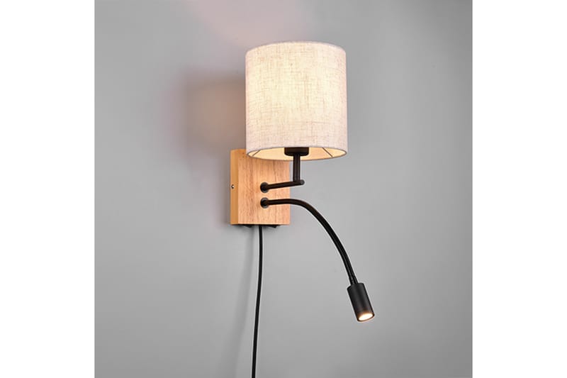 Nilam Vägglampa med läslampa 18 cm LED + E27 trä - Trä/Beige - Belysning & el - Inomhusbelysning & lampor - Vägglampa