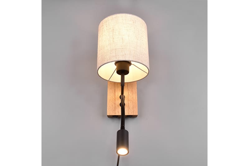 Nilam Vägglampa med läslampa 18 cm LED + E27 trä - Trä/Beige - Belysning & el - Inomhusbelysning & lampor - Vägglampa