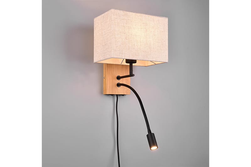 Nilam Vägglampa med läslampa 25 cm LED + E27 trä - Trä/Beige - Belysning & el - Inomhusbelysning & lampor - Vägglampa