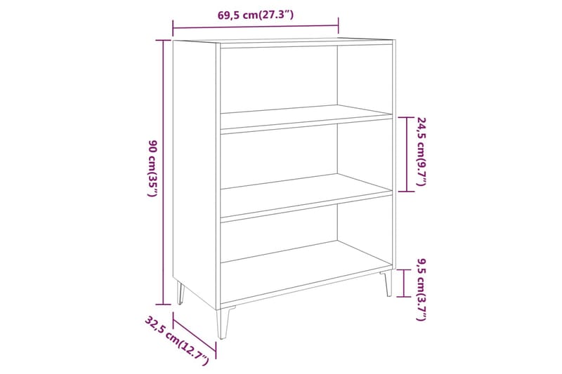 beBasic Skänk rökfärgad ek 69,5x32,5x90 cm konstruerat trä - Brown - Sideboard & skänk