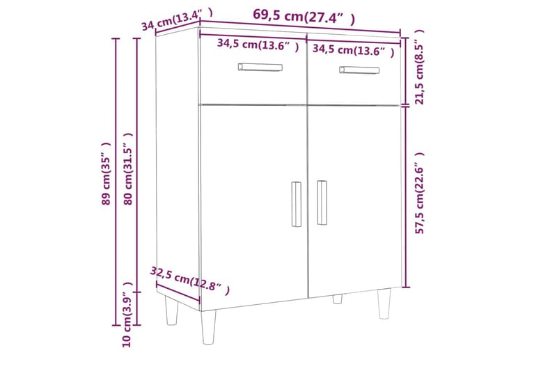 beBasic Skänk rökfärgad ek 69,5x34x89 cm konstruerat trä - Brown - Sideboard & skänk