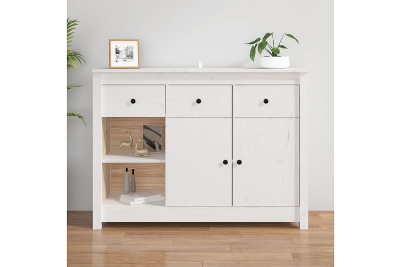 beBasic Skänk vit 100x35x74 cm massiv furu - White - Sideboard & skänk