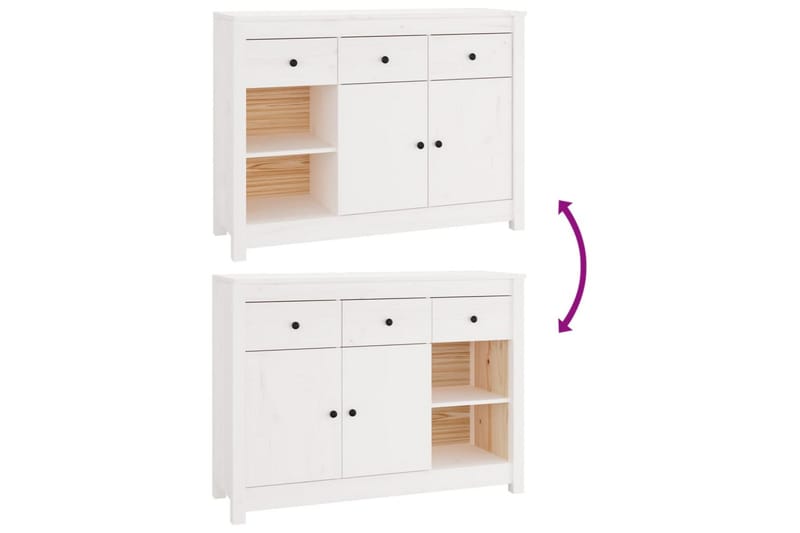 beBasic Skänk vit 100x35x74 cm massiv furu - White - Sideboard & skänk