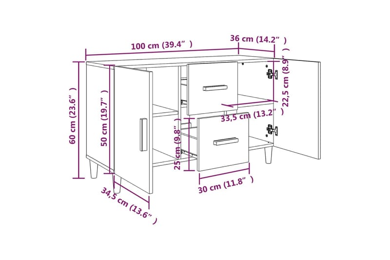 beBasic Skänk vit 100x36x60 cm konstruerat trä - White - Sideboard & skänk