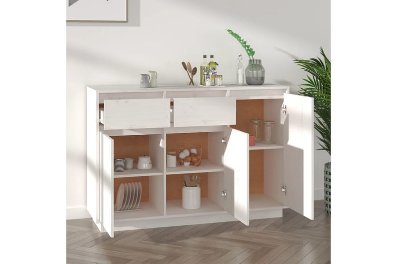 beBasic Skänk vit 110x34x75 cm massiv furu - White - Sideboard & skänk