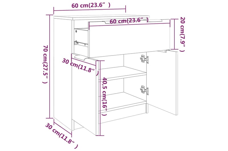 beBasic Skänk vit 60x30x70 cm konstruerat trä - White - Sideboard & skänk