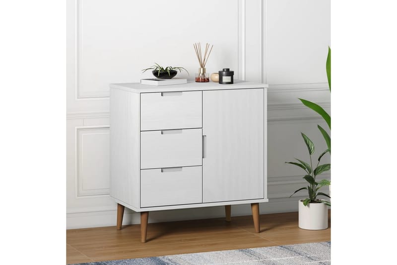 beBasic Skänk vit 76,5x40x80 cm massiv furu - White - Sideboard & skänk