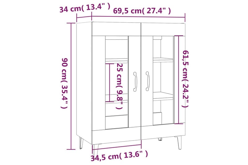 beBasic Skänk vit högglans 69,5x34x90 cm konstruerat trä - White - Sideboard & skänk