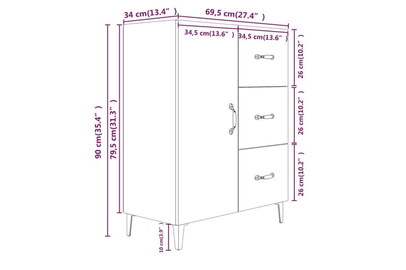 beBasic Skänk vit högglans 69,5x34x90 cm konstruerat trä - White - Förvaring - Förvaringsmöbler - Sideboard & skänk