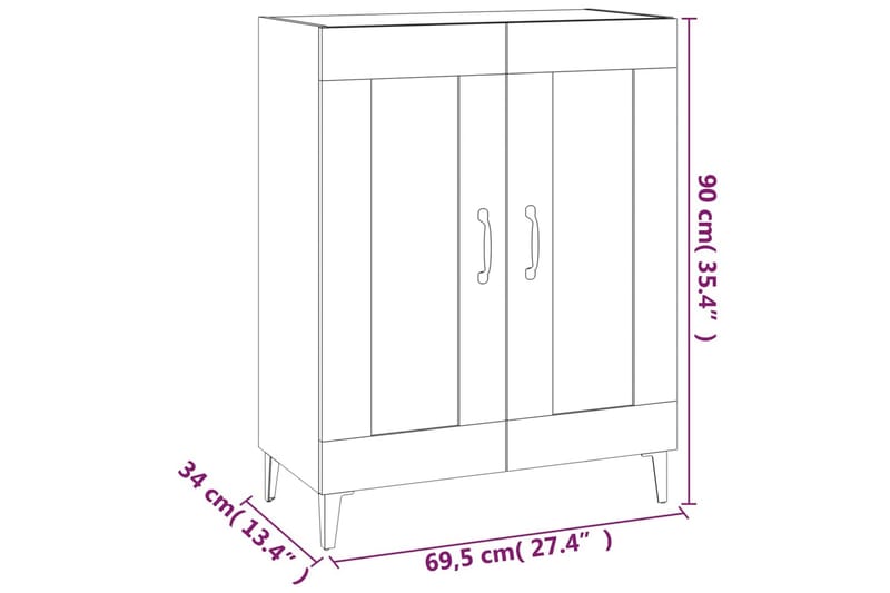 beBasic Skänk vit högglans 69,5x34x90 cm konstruerat trä - White - Sideboard & skänk