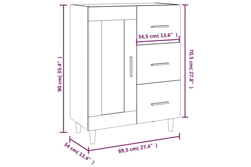 beBasic Skänk vit högglans 69,5x34x90 cm konstruerat trä - White - Sideboard & skänk