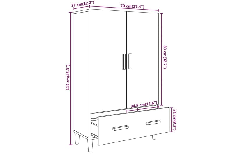 beBasic Skänk vit högglans 70x31x115 cm konstruerat trä - White - Sideboard & skänk