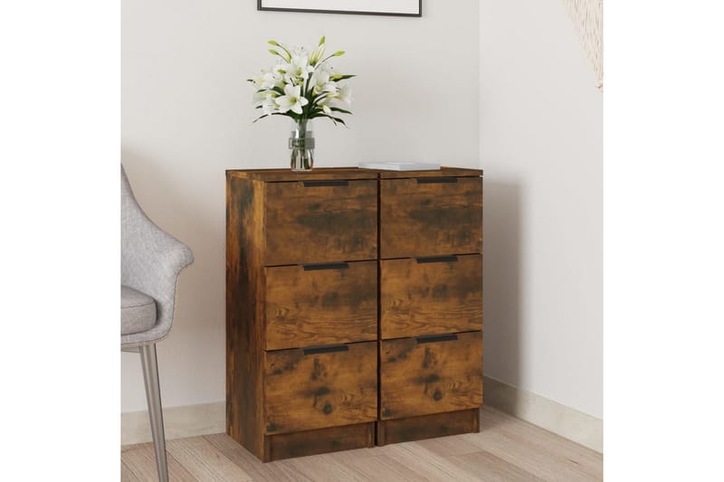 beBasic Skänkar 2 st rökfärgad ek 30x30x70 cm konstruerat trä - Brown - Sideboard & skänk