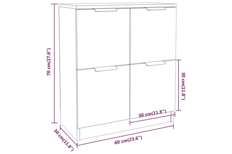 beBasic Skänkskåp vit högglans 60x30x70 cm konstruerat trä - White - Sideboard & skänk