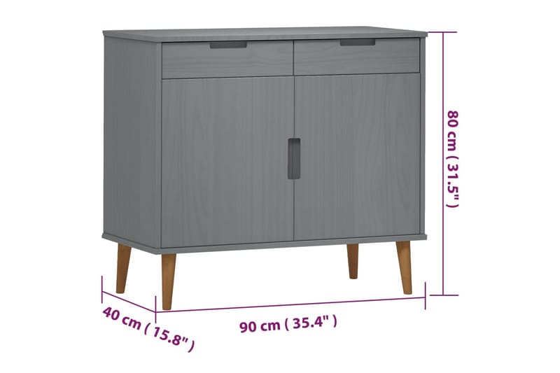 beBasic Skåp grå 90x40x80 cm massiv furu - Grey - Sideboard & skänk