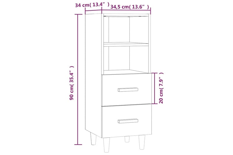 beBasic Skåp sonoma-ek 34,5x34x90 cm konstruerat trä - Brown - Sideboard & skänk