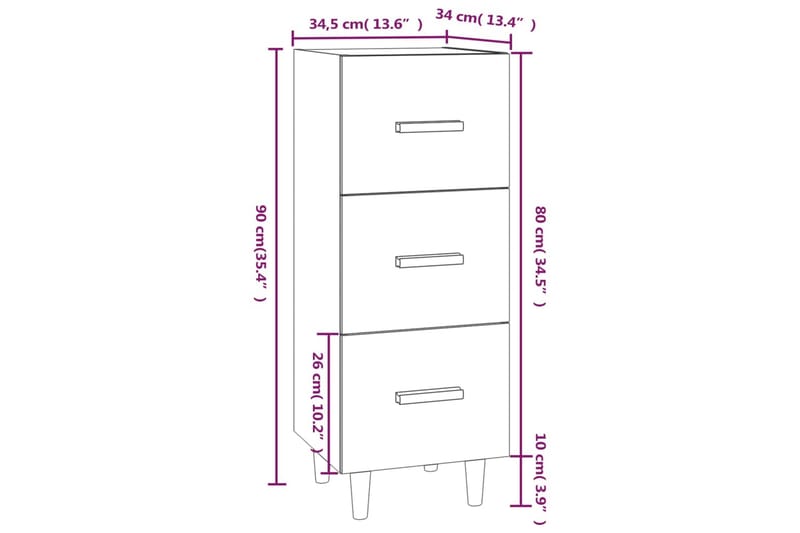 beBasic Skåp vit högglans 34,5x34x90 cm konstruerat trä - White - Sideboard & skänk