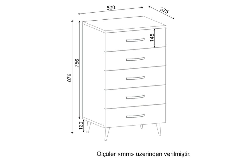 Furny Home Byrå 5 Lådor - Vit - Hallförvaring - Hallbyrå - Byrå