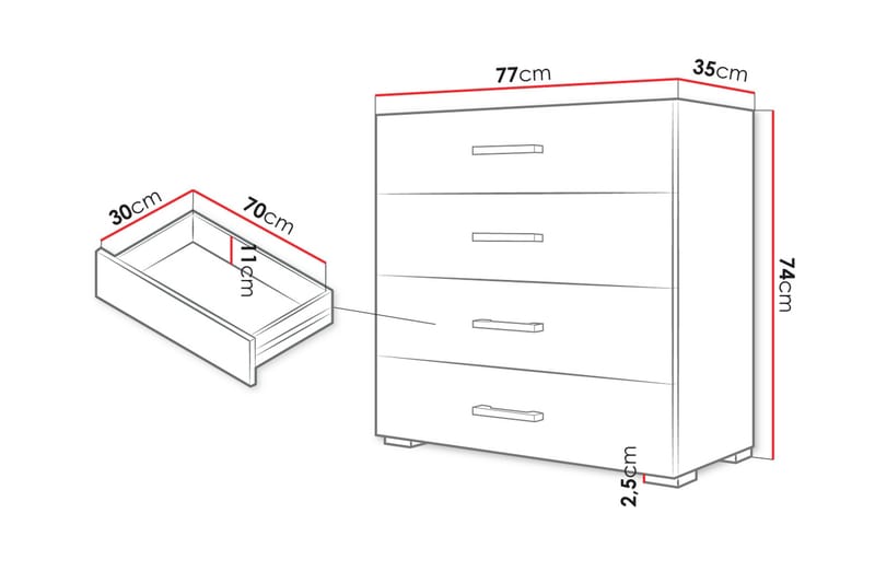 Lindesberg Byrå 77 cm - Vit - Förvaring - Förvaringsmöbler - Byrå - Hallbyrå