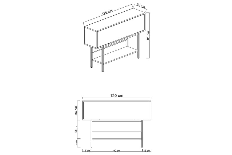 Germaine Byrå 120 cm - Antracit/Vit/Silver - Förvaring - Förvaringsmöbler - Byrå