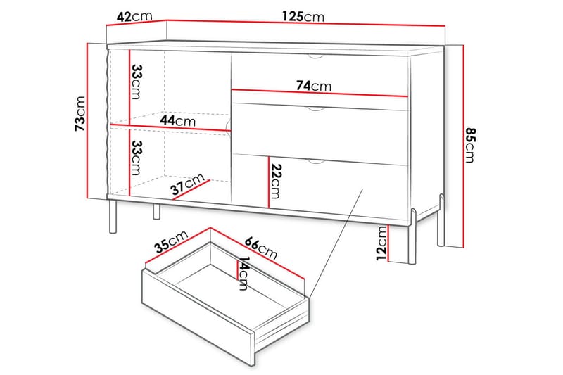 Holmes Byrå 125 cm - Vit - Förvaring - Förvaringsmöbler - Byrå