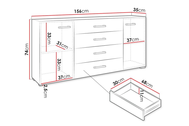 Lindesberg Byrå 156 cm - Vit - Förvaring - Förvaringsmöbler - Byrå