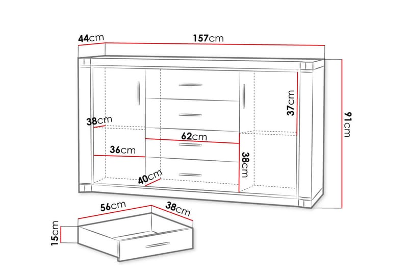 Dallas Skänk 157x43,5x91 cm LED-belysning - Beige - Sideboard & skänk