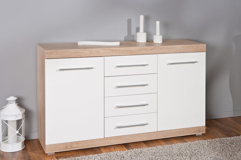 Malmsta Sideboard 155 cm - Ljus Ek/Vit - Sideboard & skänk