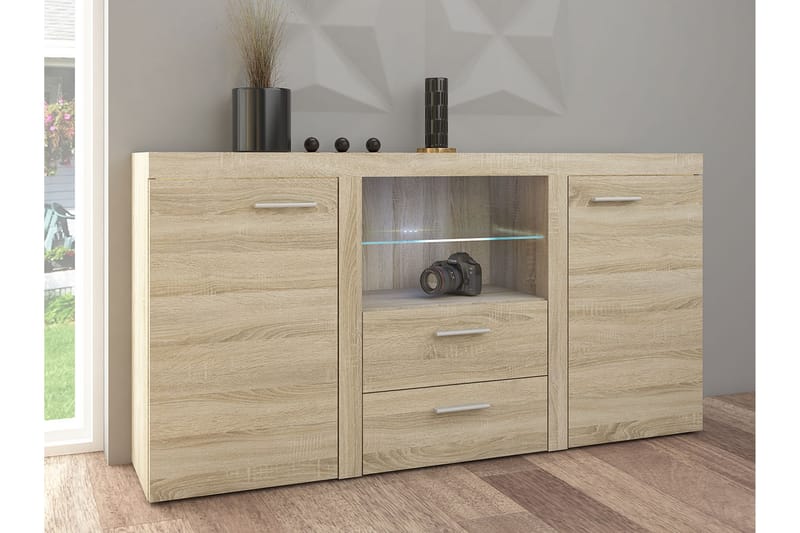 Rumba Skänk 157x40x81 cm - Ek/Vit Led-Belysning - Sideboard & skänk