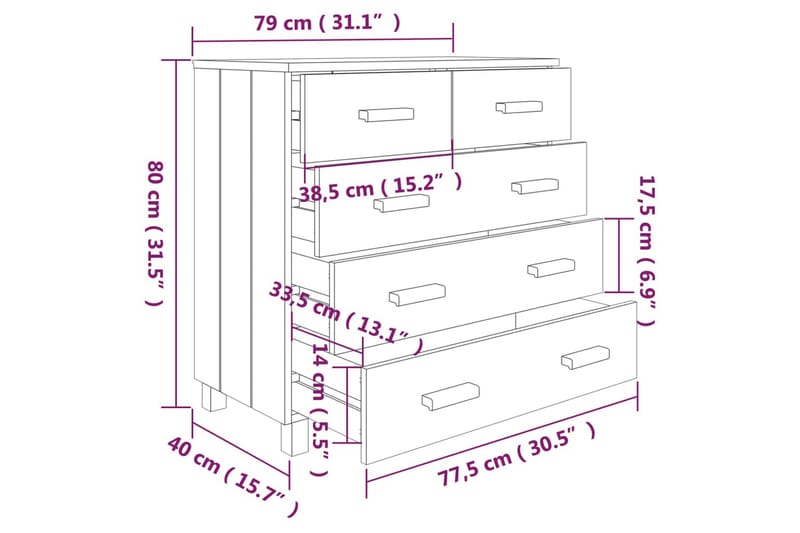 Skänk ljusgrå 79x40x80 cm massiv furu - Ljusgrå - Sideboard & skänk