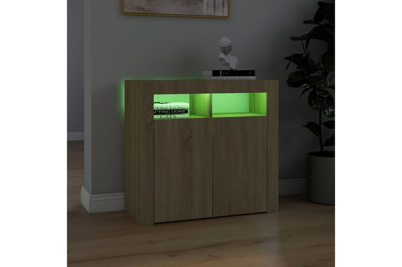 Skänk med LED-belysning sonoma-ek 80x35x75 cm - Brun - Sideboard & skänk