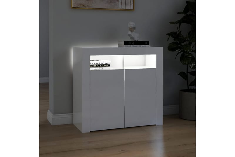 Skänk med LED-belysning vit högglans 80x35x75 cm - Vit högglans - Sideboard & skänk