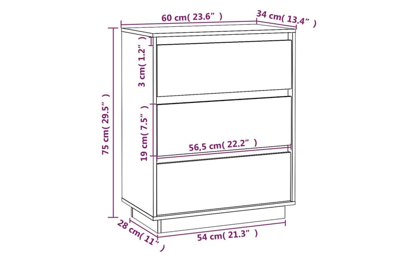 Skänk vit 60x34x75 cm massiv furu - Vit - Sideboard & skänk