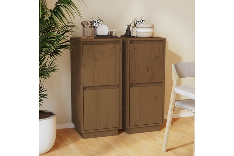 Skänkar 2 st honungsbrun 31,5x34x75 cm massiv furu - Brun - Sideboard & skänk