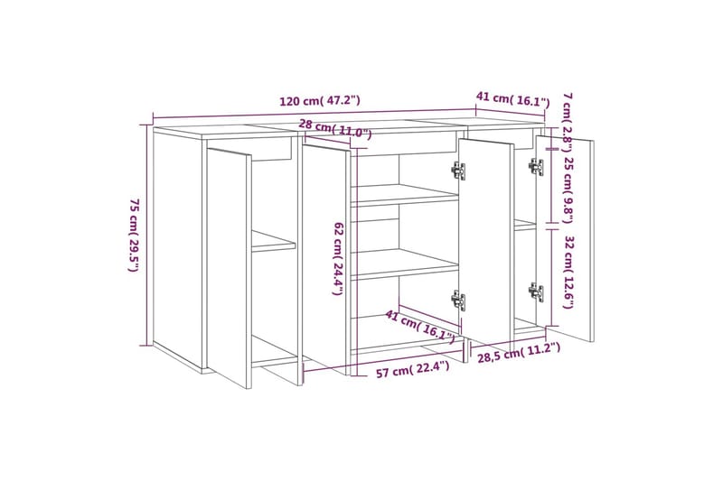 Skänk betonggrå 120x41x75 cm spånskiva - Betonggrå - Förvaring - Förvaringsmöbler - Sideboard & skänk