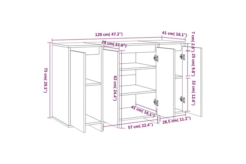 Skänk brun ek 120x41x75 cm spånskiva - Brun - Förvaring - Förvaringsmöbler - Sideboard & skänk