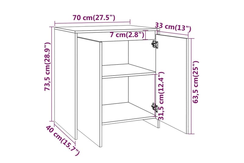 Skänk vit högglans 70x40x73,5 cm spånskiva - Vit - Sideboard & skänk