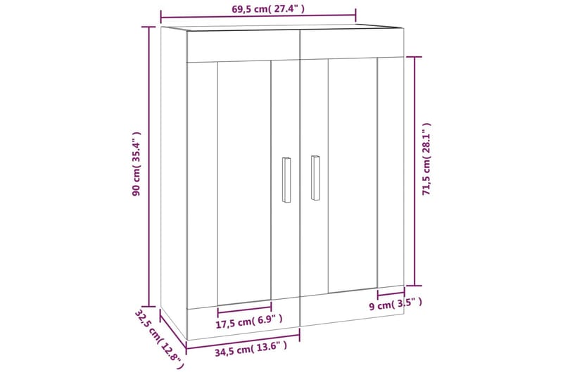 beBasic Väggskåp rökfärgad ek 69,5x32,5x90 cm konstruerat trä - Brown - Vägghylla