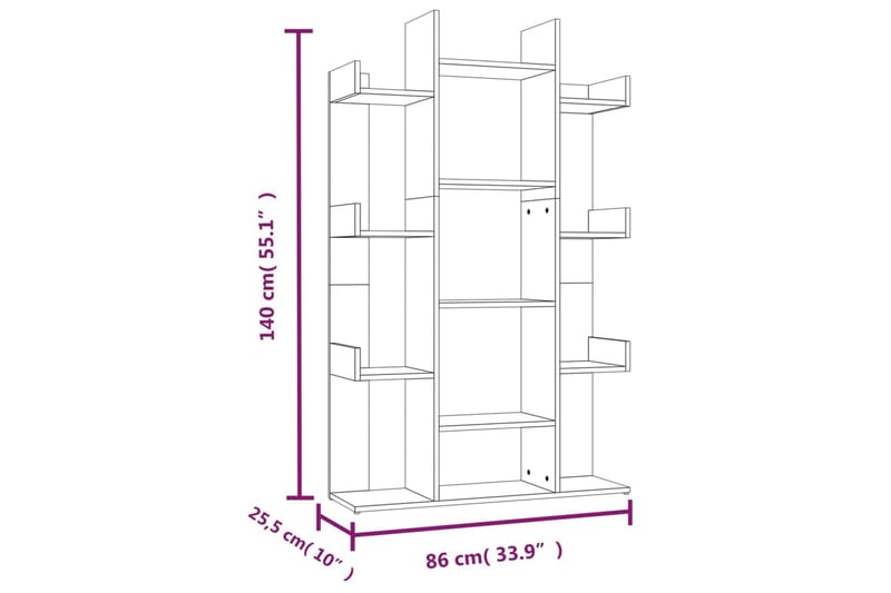 beBasic Bokhylla grå sonoma-ek 86x25,5x140 cm konstruerat trä - Grey - Förvaring - Hylla - Bokhylla