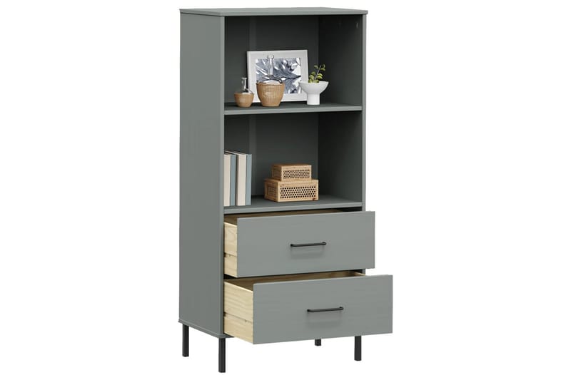 beBasic Bokhylla med 2 lådor OSLO grå 60x35x128,5 cm massivt trä - Grey - Bokhylla