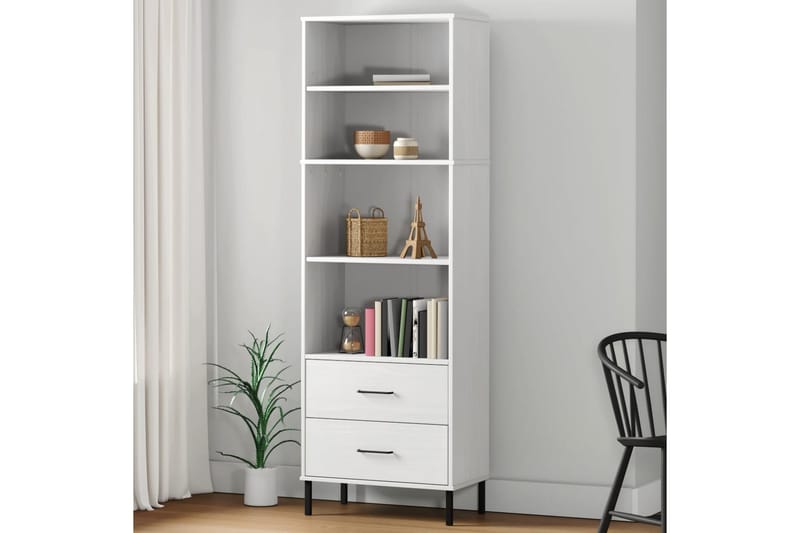 beBasic Bokhylla med 2 lådor OSLO vit 60x35x180 cm massivt trä - White - Bokhylla