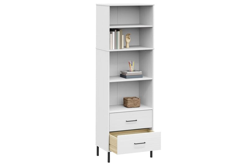 beBasic Bokhylla med 2 lådor OSLO vit 60x35x180 cm massivt trä - White - Bokhylla